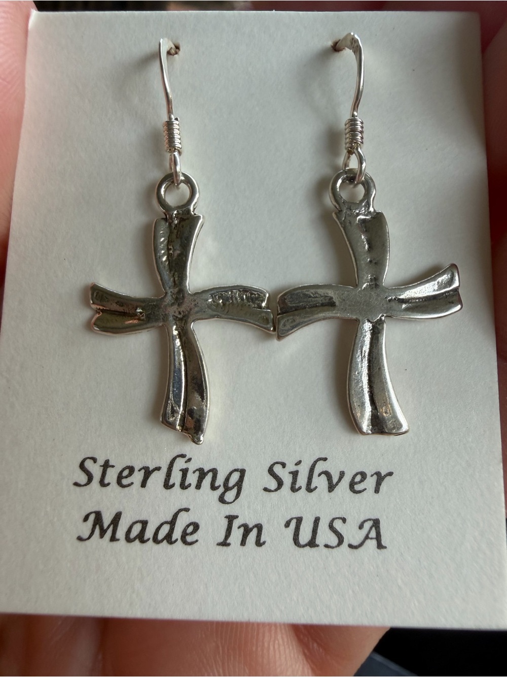 Sterling Silver Cross Dangle Earrings - Silver